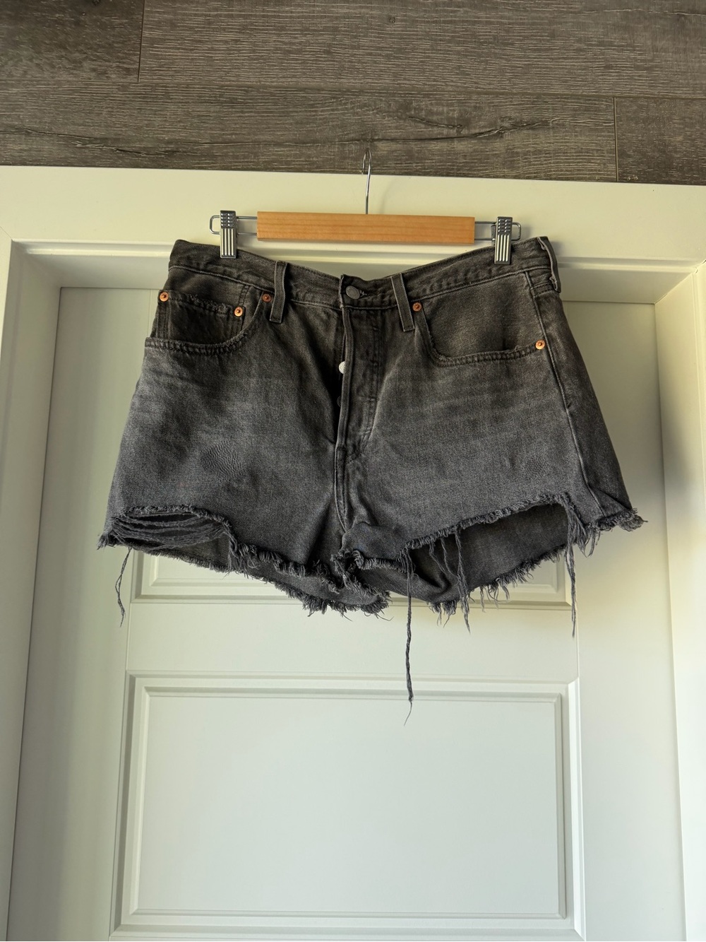 Levi’s Distressed Black Denim Women’s High-Waist Shorts